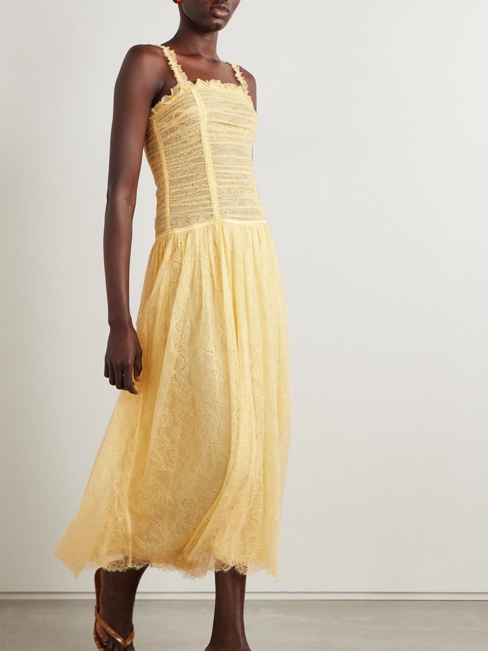 NWT Ulla Johnson Yellow Lace Florelle Ruched Chantilly Lace Yellow Dress Size 12